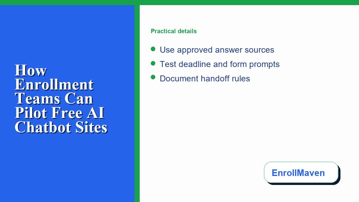 A checklist for testing chatbot answers on admissions, deadlines, forms, and handoffs.
