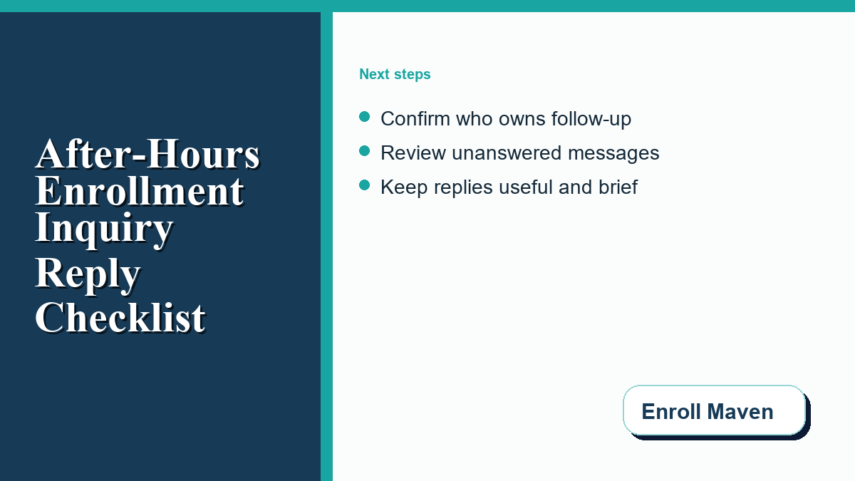 Enrollment follow-up ownership and unanswered-message review checklist