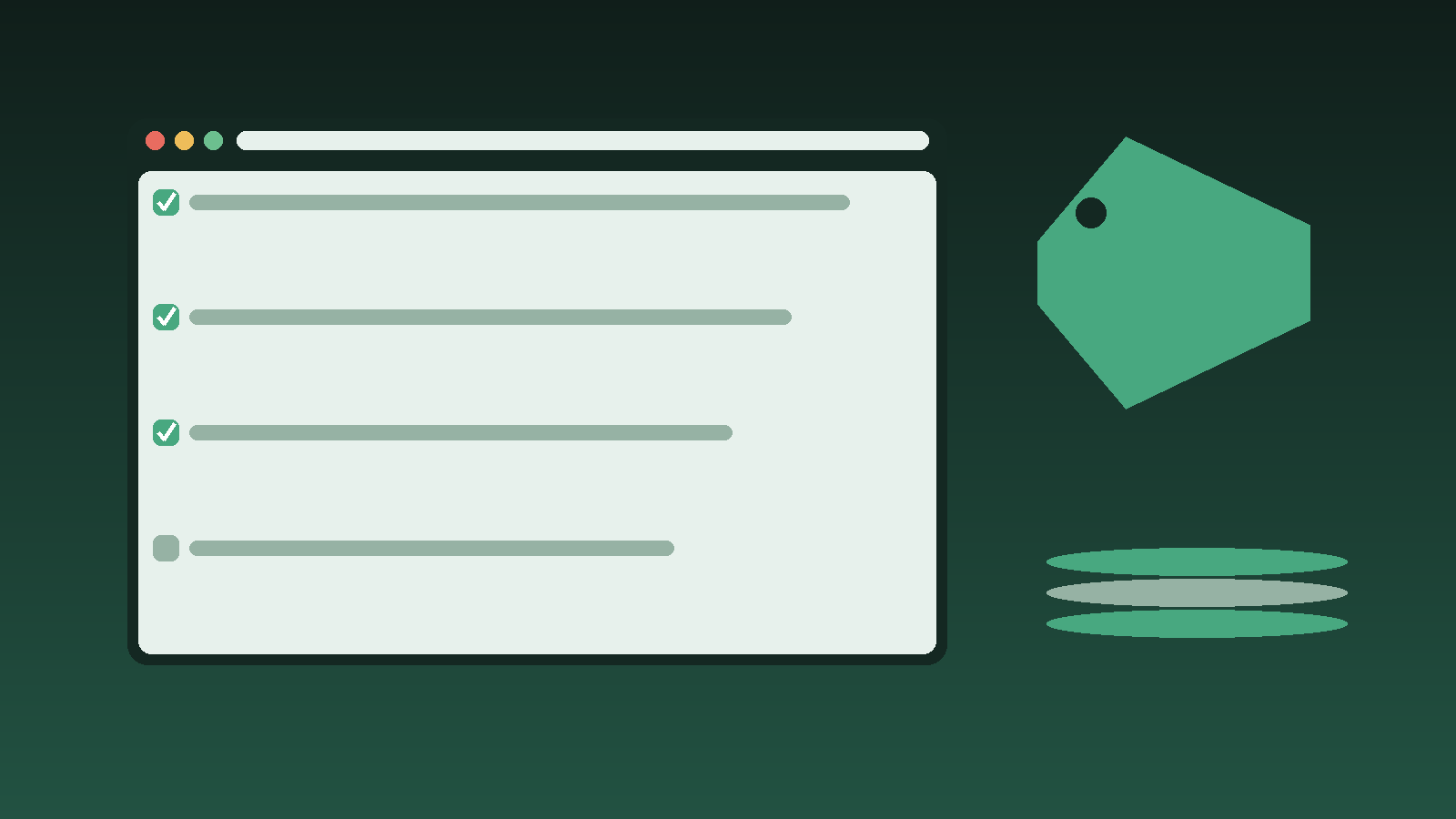 Illustration of a browser checklist with a price tag